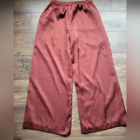 Express Rust Colored Super High Waisted Satin Feel Wide Leg Pant Large - Picture 3 of 6